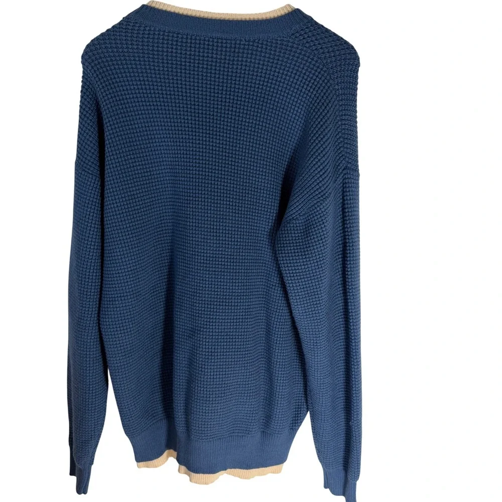 Aelfric Eden Blue Waffle Knit Faux Layered Crewneck Sweater Mens Streetwear
